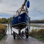 Segelboot Ylva an Land im Winterlager 2022/2023